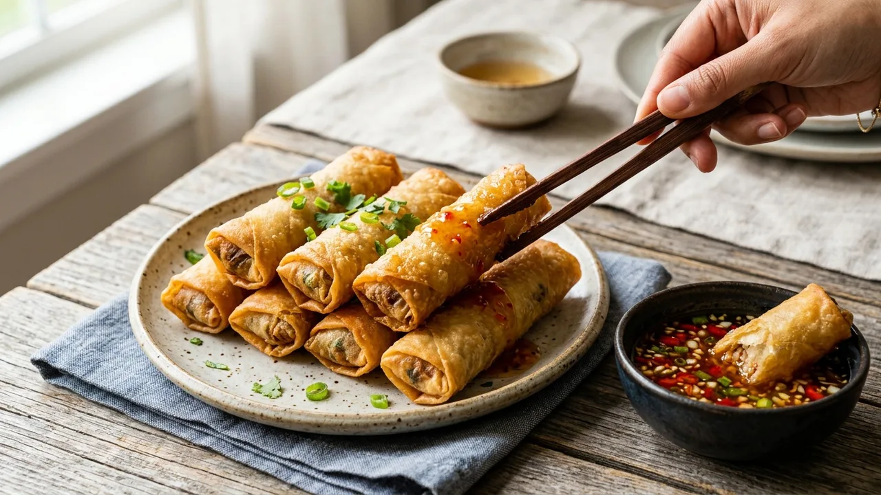 Flippin Filipino crispy lumpia spring rolls with dipping sauce