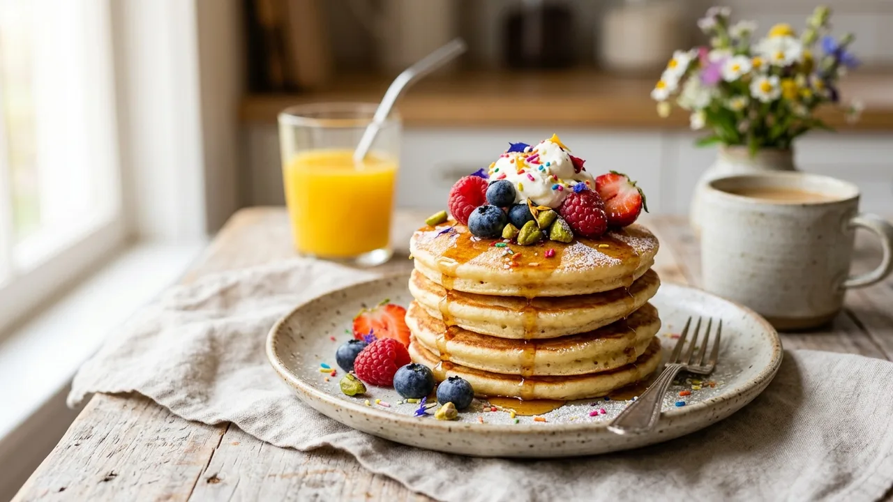 Babycakes gourmet pancakes with colorful toppings