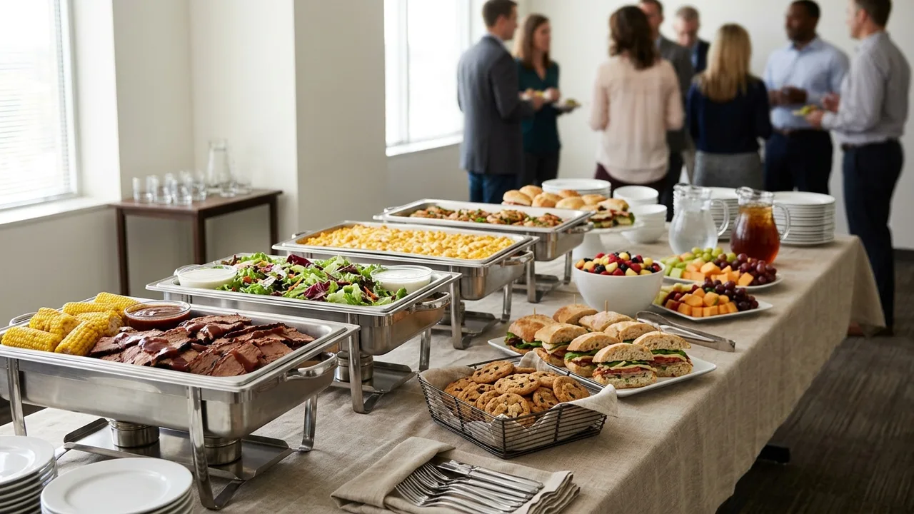 Corporate catering comparison showing regional price variations across U.S. cities