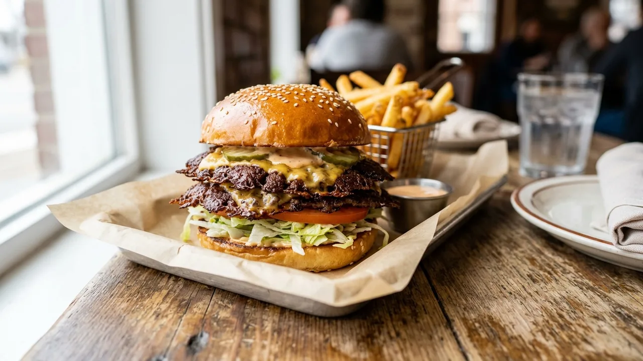 Doublewide smashburger with crispy lacy edges