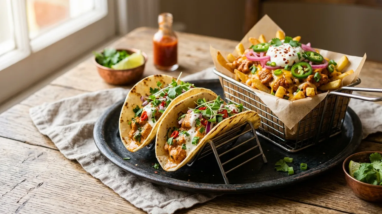 Paradise Street Eats butter chicken tacos and loaded fries