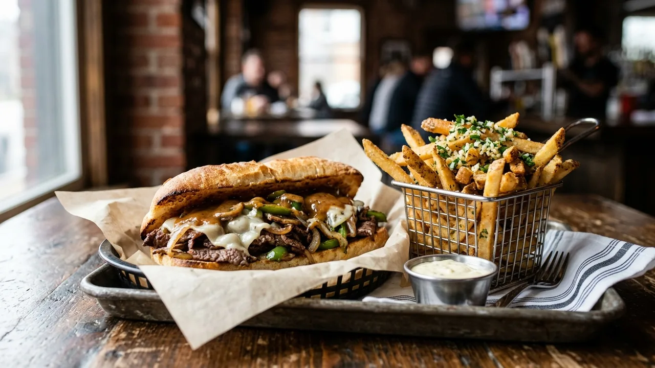 Detroit 75 Kitchen 3rd Street Philly and garlic cilantro fries