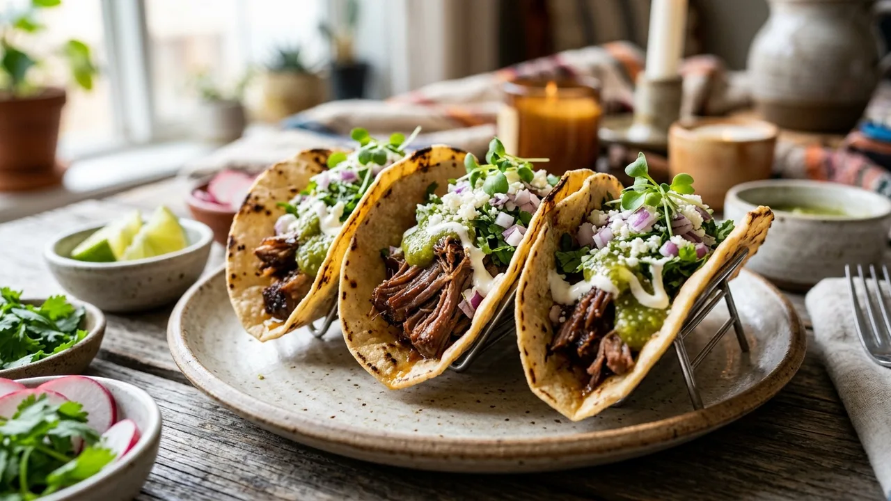 Tacos Hernandez braised brisket tacos on homemade tortillas