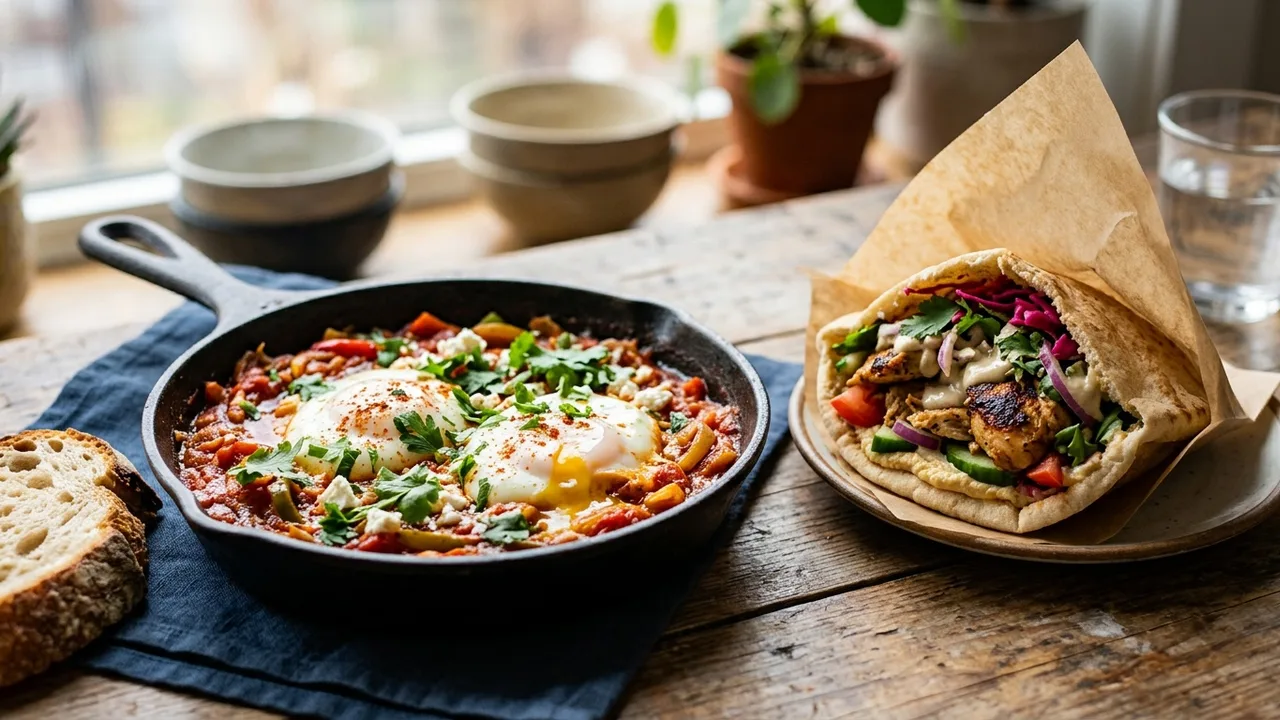 TruckShuka shakshuka and chicken shawarma pita