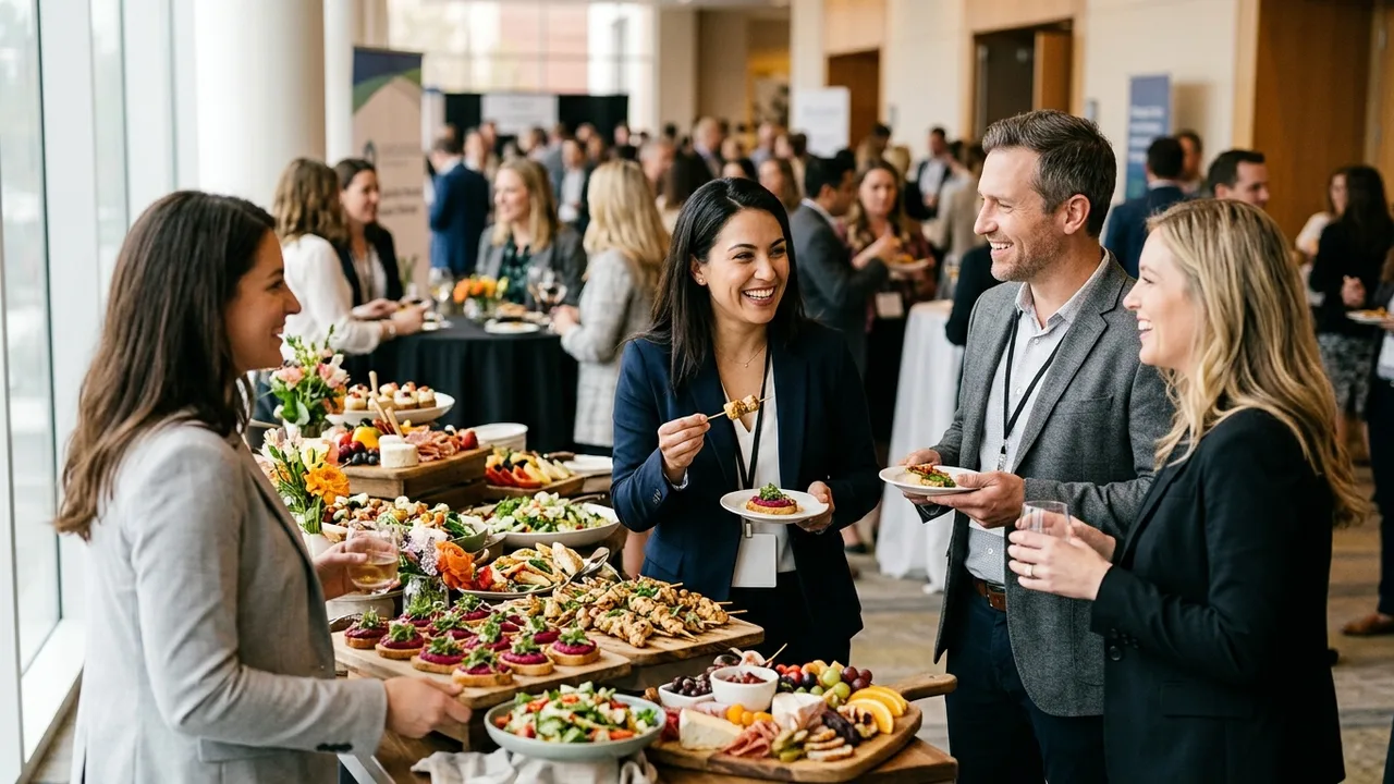 Event planning professionals networking at industry association conference with Edesia catering