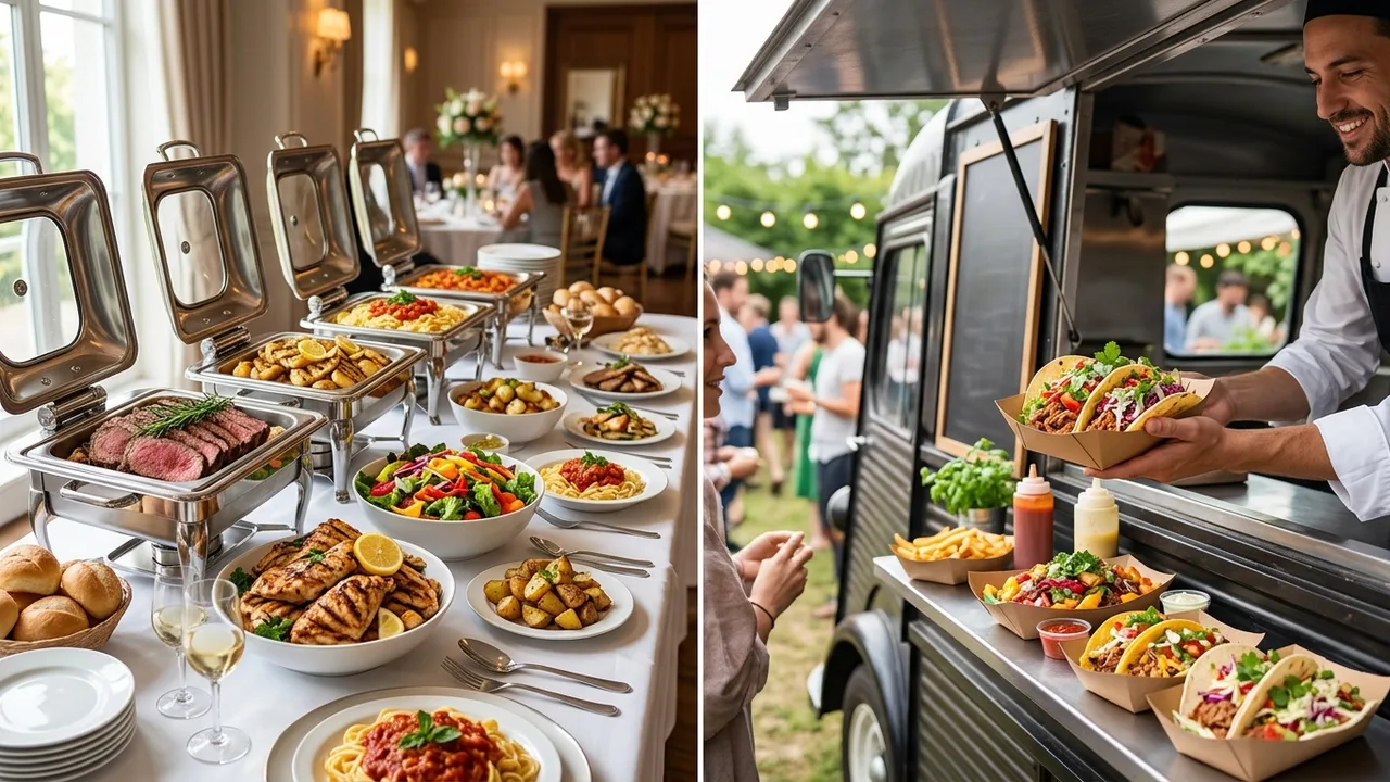 Side-by-side cost comparison of traditional catering buffet versus food truck service