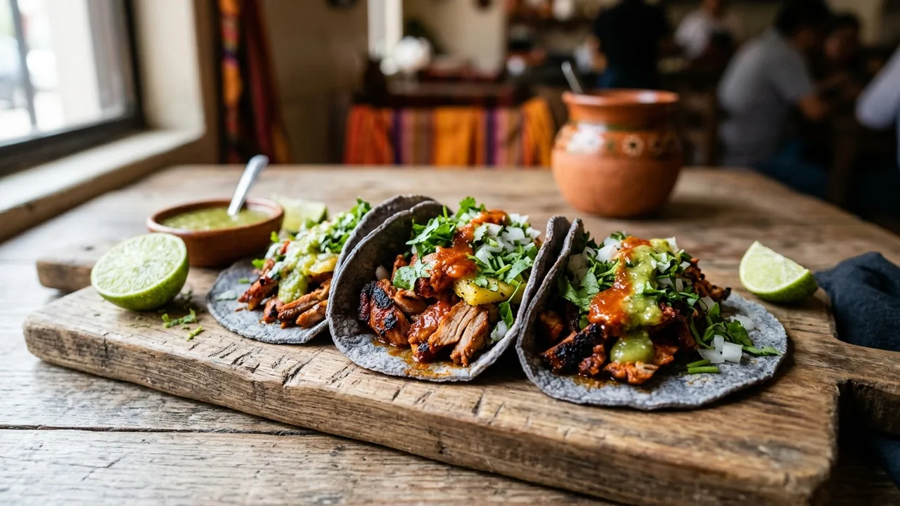 Tacos Tierra Caliente authentic Mexican street tacos with pastor meat and fresh cilantro