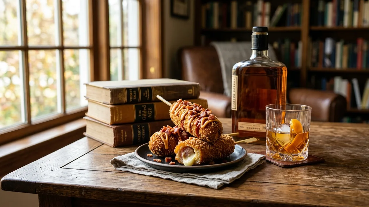 Books, Bourbon & Bacon Korean corn dogs
