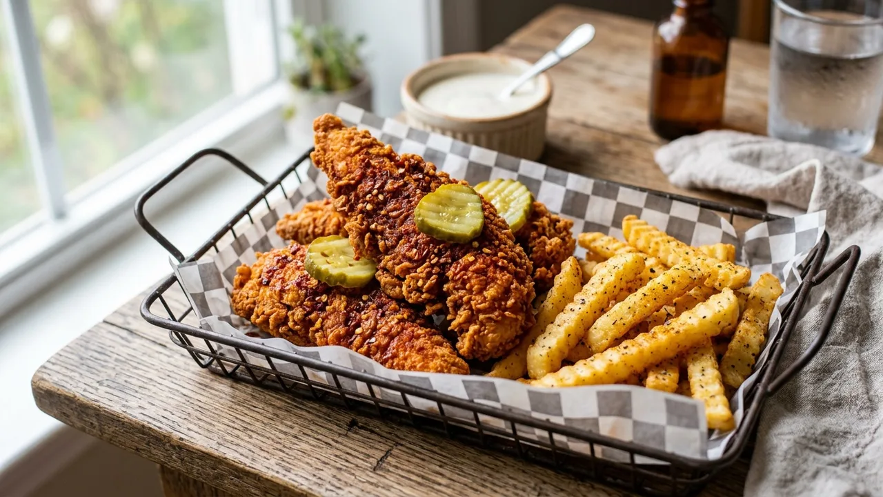 Jojo's Hot Chicken Nashville style tenders with fries