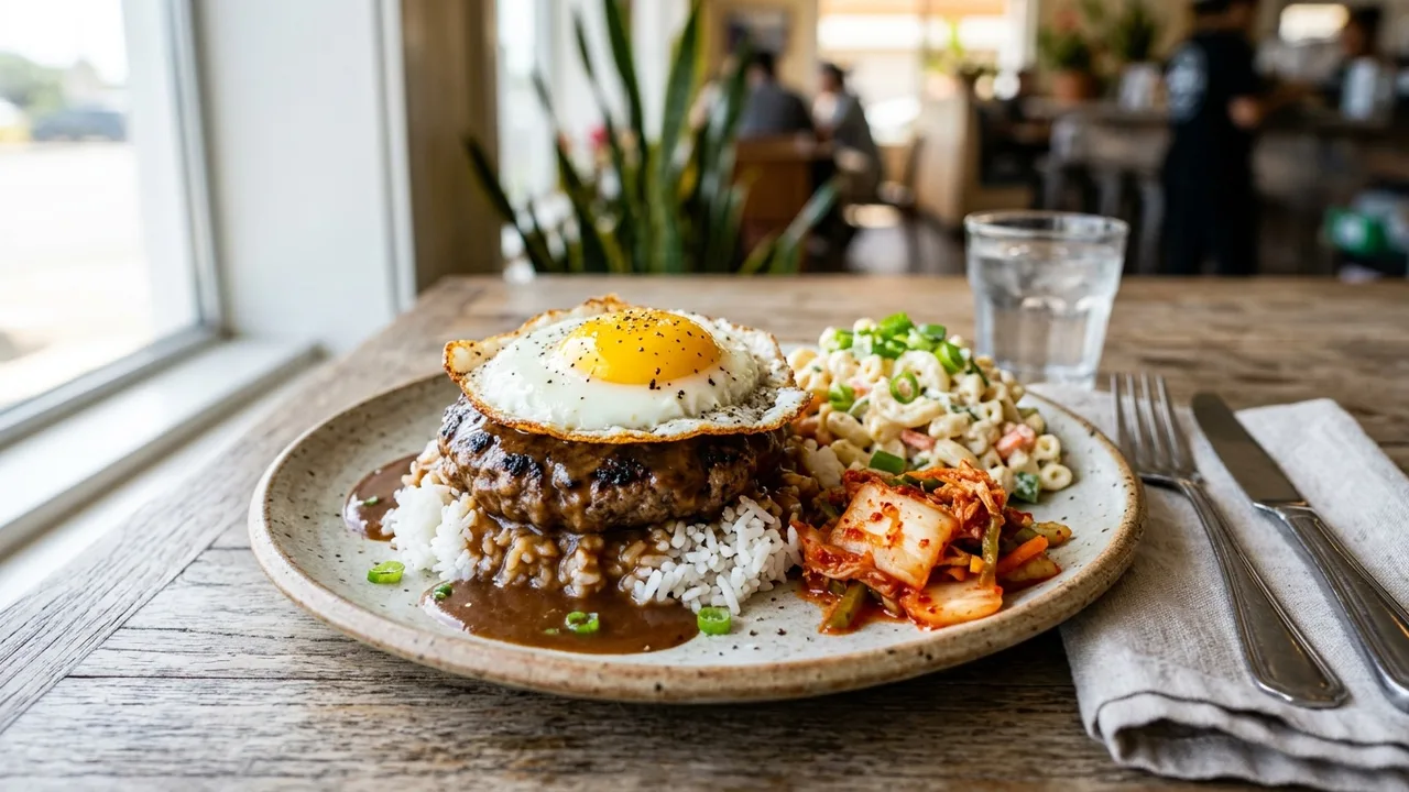 Fire and Rice Hawaiian loco moco plate