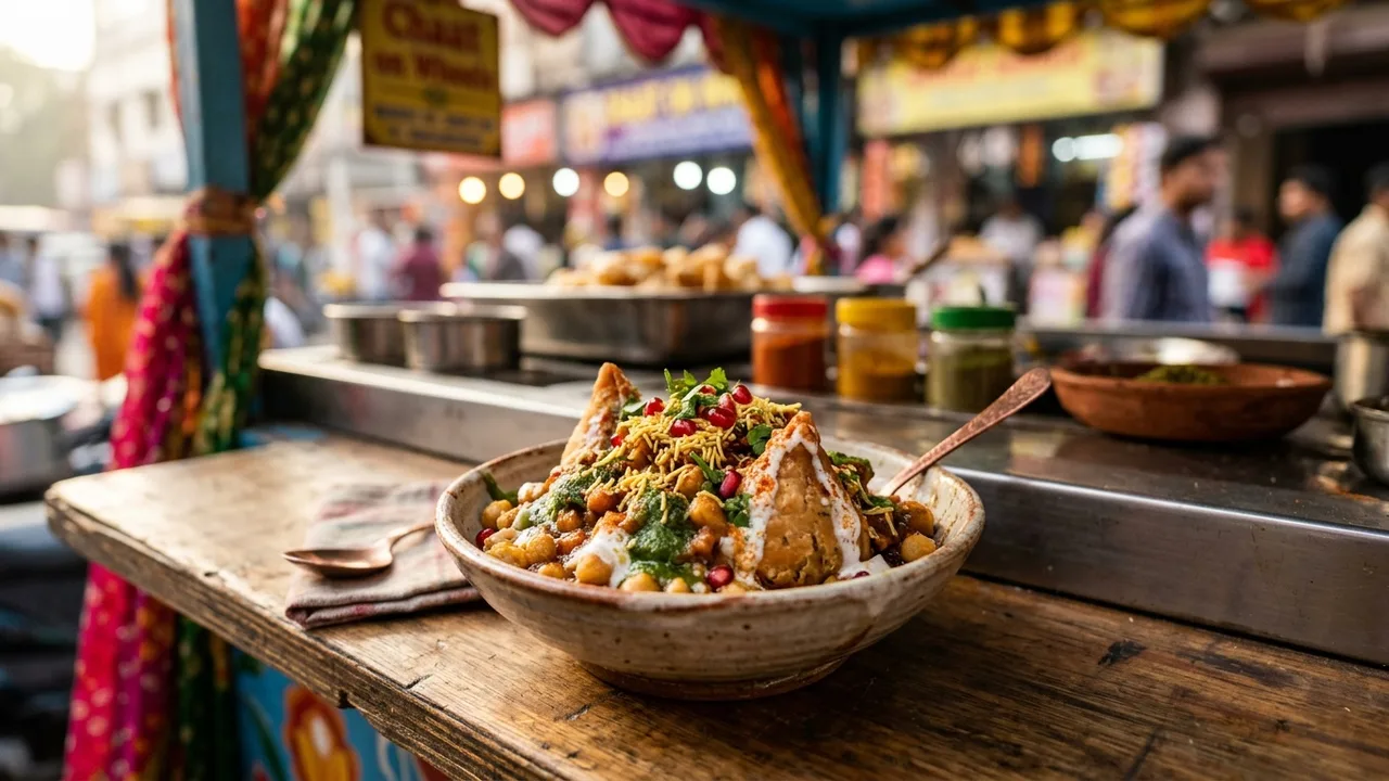 Chaat on Wheels samosa chaat with chutneys