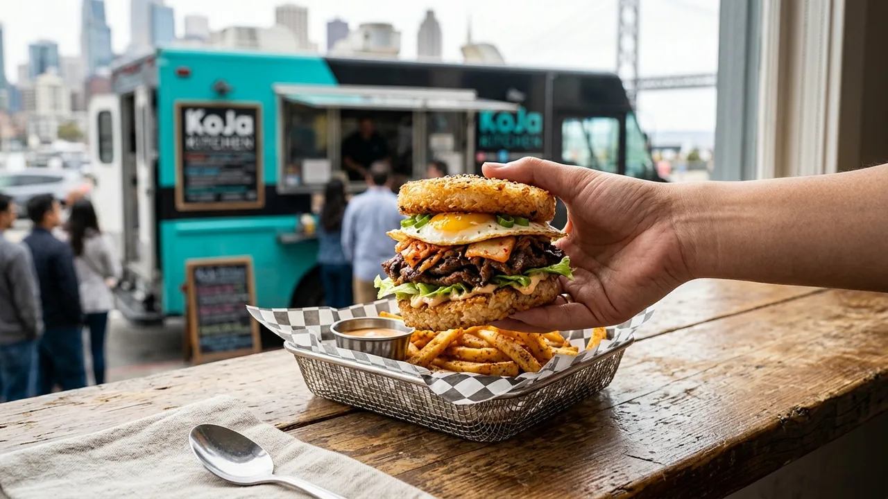 KoJa Kitchen Korean-Japanese rice bun burger - San Francisco food truck
