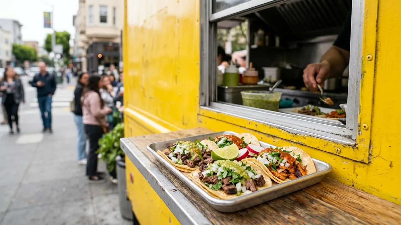 El Tonayense yellow taco truck - Mission District San Francisco